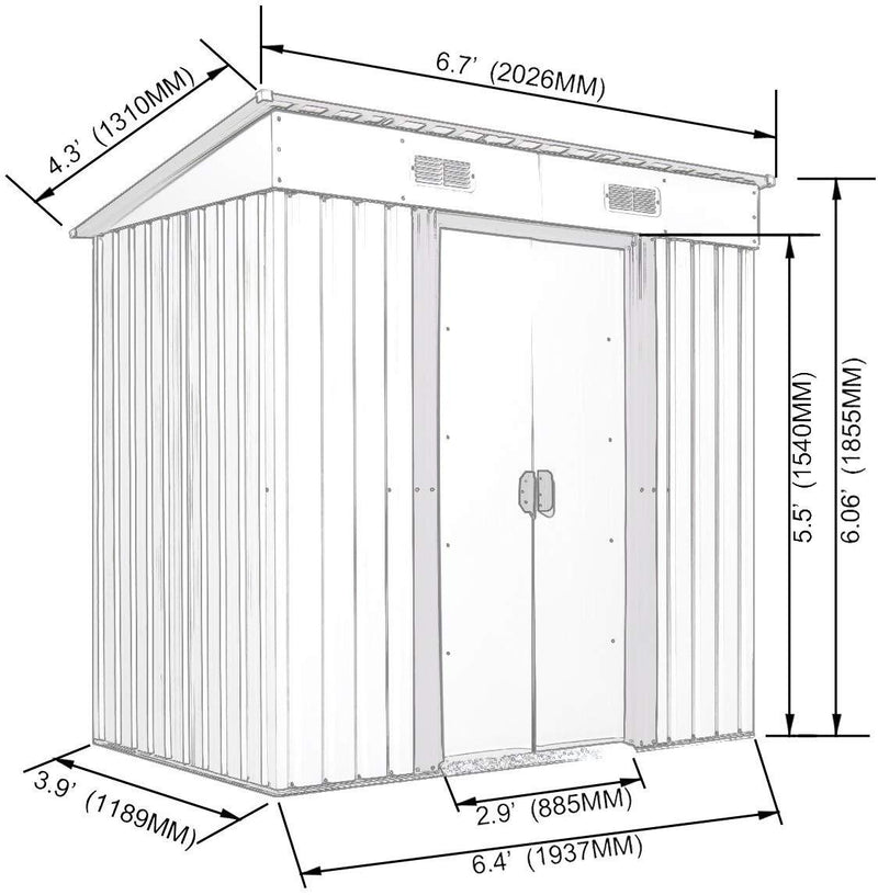 JAXSUNNY 4' x 6'Outdoor Backyard Garden Utility Tool Storage Shed w/Sliding Door Outdoor House