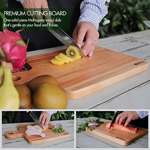 Super-Durable Mahogany Wood Cutting Board with Juice Drip Groove and Handle | 15.7 x 11 x 1.1" Thick Heavy Duty One-Piece Wooden Chopping Butcher Block Countertop - 5.5 lb