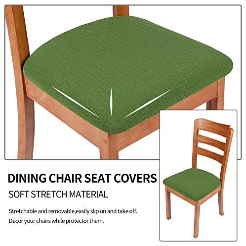 smiry Stretch Spandex Jacquard Dining Room Chair Seat Covers, Removable Washable Anti-Dust Dinning Upholstered Chair Seat Cushion Slipcovers - Set of 4, Beige