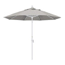 California Umbrella 9' Round Aluminum Market Umbrella, Crank Lift, Collar Tilt, White Pole, Sunbrella Pacific Blue