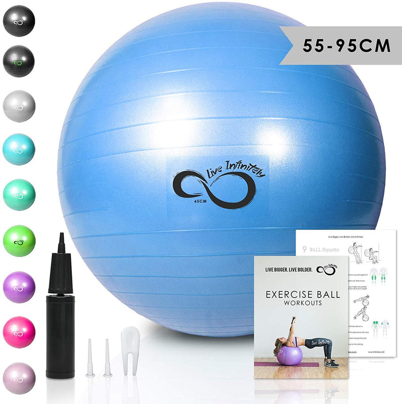 Live Infinitely Exercise Ball (55cm-95cm) Extra Thick Professional Grade Balance & Stability Ball- Anti Burst Tested Supports 2200lbs- Includes Hand Pump & Workout Guide Access