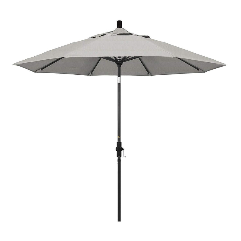 California Umbrella 9' Round Aluminum Market Umbrella, Crank Lift, Collar Tilt, White Pole, Sunbrella Pacific Blue