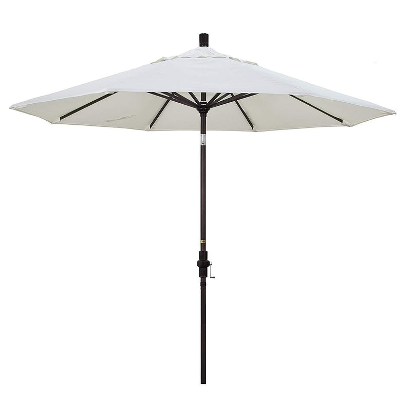 California Umbrella 9' Round Aluminum Market Umbrella, Crank Lift, Collar Tilt, White Pole, Sunbrella Pacific Blue