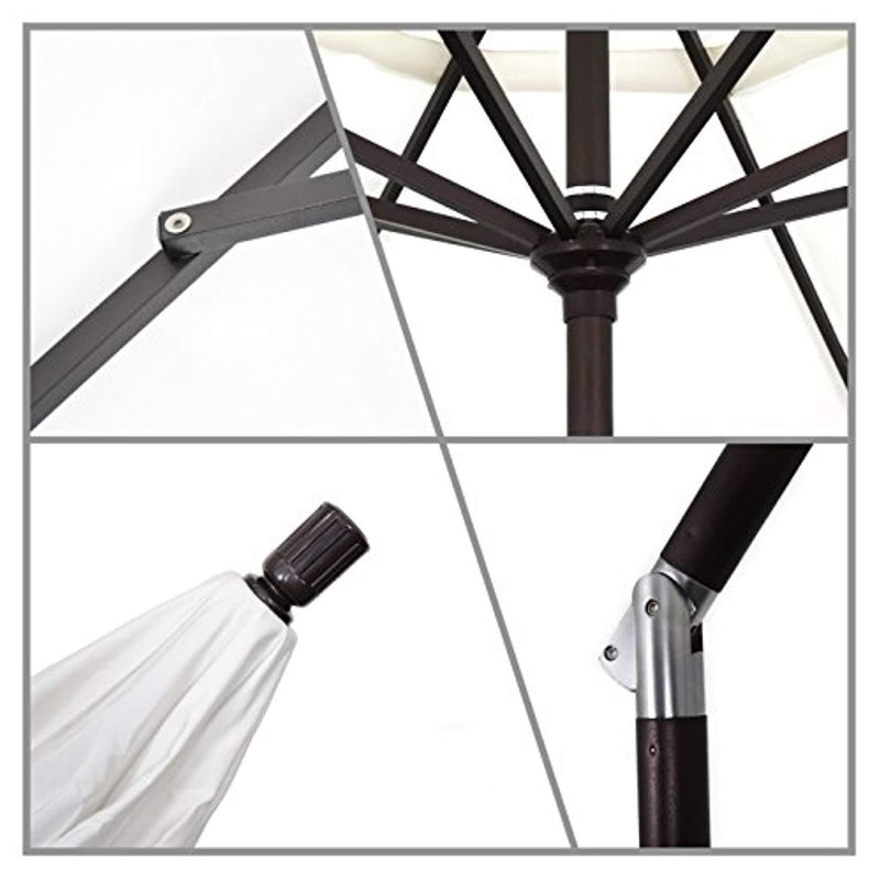 California Umbrella 9' Round Aluminum Market Umbrella, Crank Lift, Collar Tilt, White Pole, Sunbrella Pacific Blue