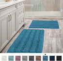 Office Marshal Grey Bath Mats for Bathroom Non Slip Ultra Thick and Soft Chenille Plush Striped Floor Mats Bath Rugs Set, Microfiber Door Mats for Kitchen/Living Room (Pack 2-20" x 32"/17" x 24")