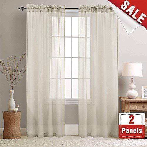 2 Panel Sheer Curtains White 84 inch Living Room Drapes Window Curtain Voile Sheers Linen Textured