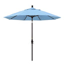 California Umbrella 9' Round Aluminum Market Umbrella, Crank Lift, Collar Tilt, White Pole, Sunbrella Pacific Blue