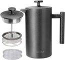 Secura French Press Coffee Maker, 304 Grade Stainless Steel Insulated Coffee Press with 2 Extra Screens, 34oz (1 Litre), Silver