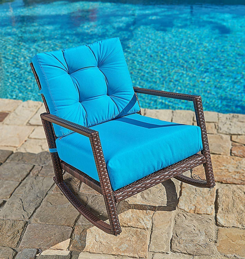 SUNCROWN Outdoor Furniture Vibrant Orange Patio Rocking Chair | All-Weather Wicker Seat with Thick, Washable Cushions | Backyard, Pool, Porch | Smooth Gliding Rocker with Improved Stability