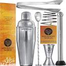 Premium Cocktail Shaker Bartender Kit -24 Ounces Bar Set Built-in Strainer With Muddler, Mixing Spoon, Measuring Jigger and Ice Tong Plus Cocktail Recipes - Bar Tools for Martini (Grey) by Mixologist World