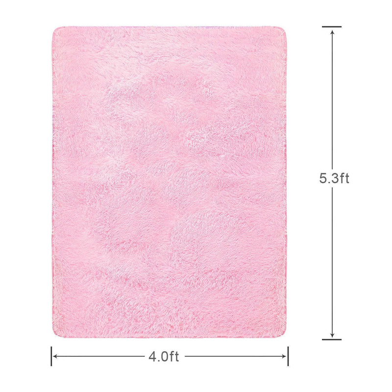 PAGISOFE Fluffy Bedroom Area Rugs 4' x 5.3' Shaggy Rug for Girls Baby Room Living Room Nursery Christmas Home Decor Floor Carpet, Pink