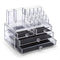 SANNO Acrylic Clear Make Up Organiser Cosmetic Storage Box Display Makeup Case, 20 Sections with 4 Drawers, Diamond Drawer Handle