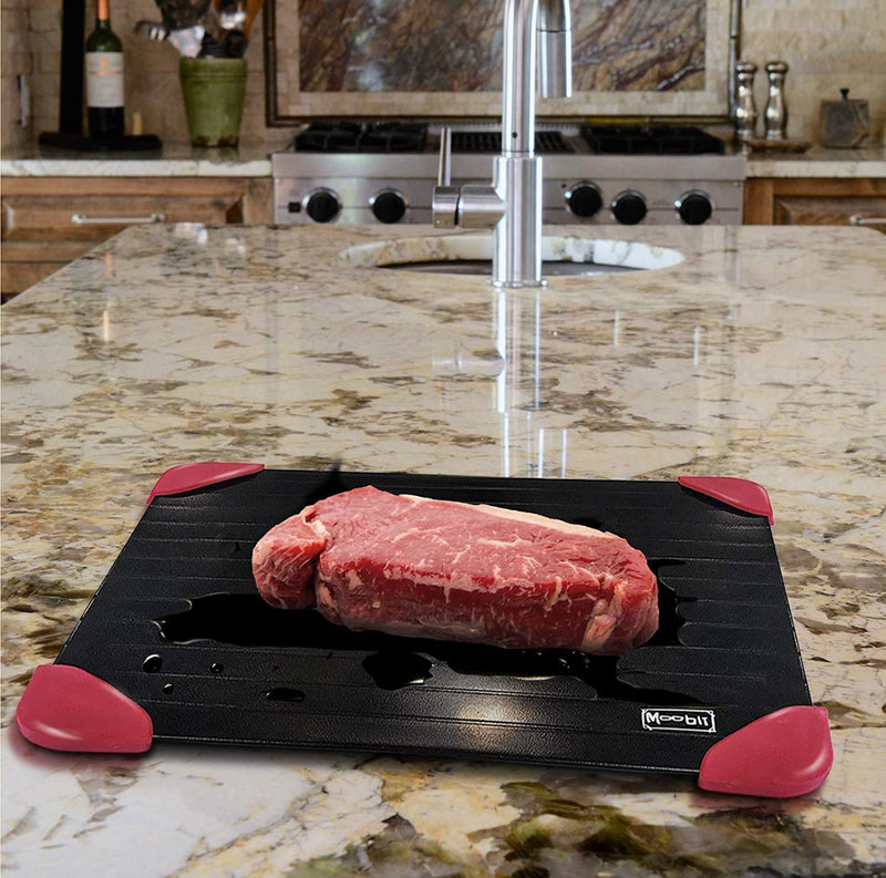 Rapid Thaw Defrosting Tray | Miracle Thaw Fast Meat Defrosting Plate | Quick Thawing Defrost Mat | Dishwasher Safe Non-Stick Aluminum for Natural Thermodynamic Countertop Thawing in Minutes| by Moobli