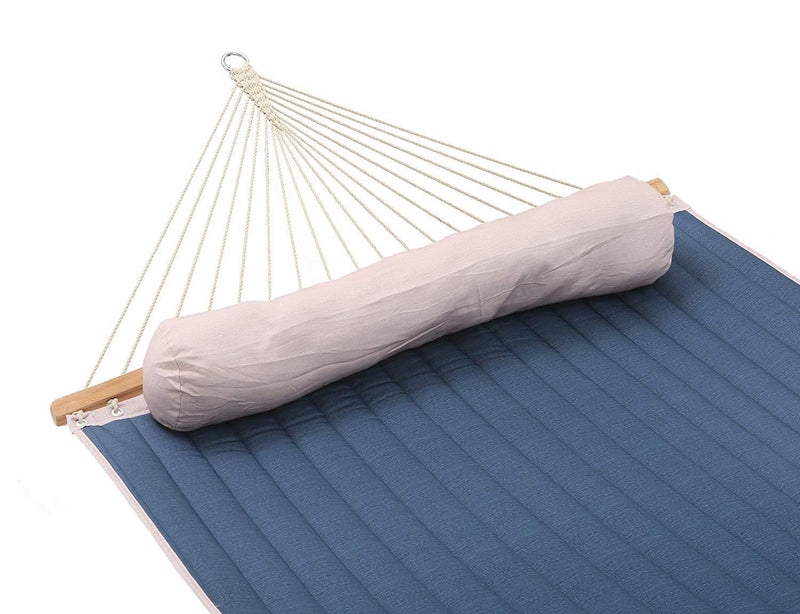 Patio Watcher 11 Feet Quilted Fabric Hammock with Pillow, Double Hammock with Bamboo Wood Spreader Bars, Perfect for Outdoor Patio Yard, Dark Blue