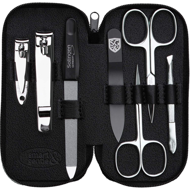 Manicure set made in Germany - 7 piece stainless steel exclusive finger & toe nail clipper set in luxury leather case, made in Solingen Germany