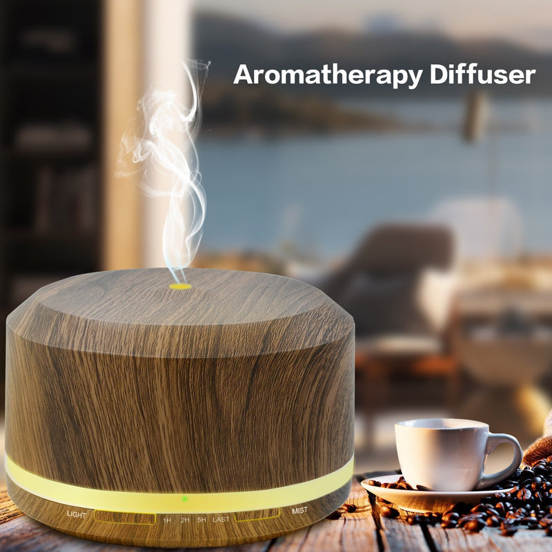 450ml Diffusers for Essential Oils, Wood Grain Aromatherapy Cool Mist Air Humidifier Diffuser with 8 Color LED Lights for Home Bedroom Office by Doukedge