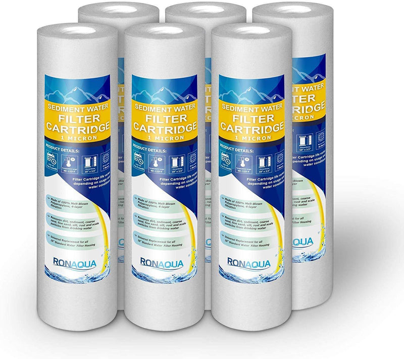 Sediment Water Filter Cartridge by Ronaqua 10"x 2.5", Four Layers of Filtration, Removes Sand, Dirt, Silt, Rust, made from Polypropylene (50 Pack, 5 Microns)