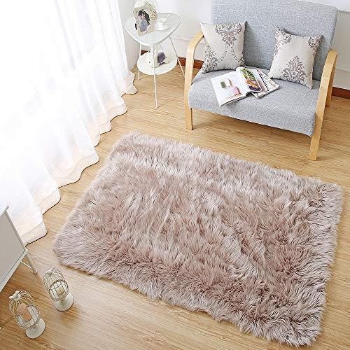 OJIA Deluxe Soft Fuzzy Fur Rugs Faux Sheepskin Shaggy Area Rugs Fluffy Modern Kids Carpet for Living Room Bedroom Sofa Bedside Decor(2 x 3ft, Grey)