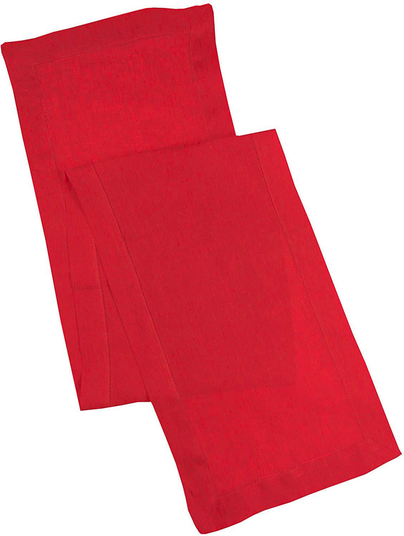 Cotton Craft 100% Linen Christmas Red Table Cloth -Size 60x120 Red Hand Crafted and Hand Stitched Table Cloth with Hemstitch detailing.