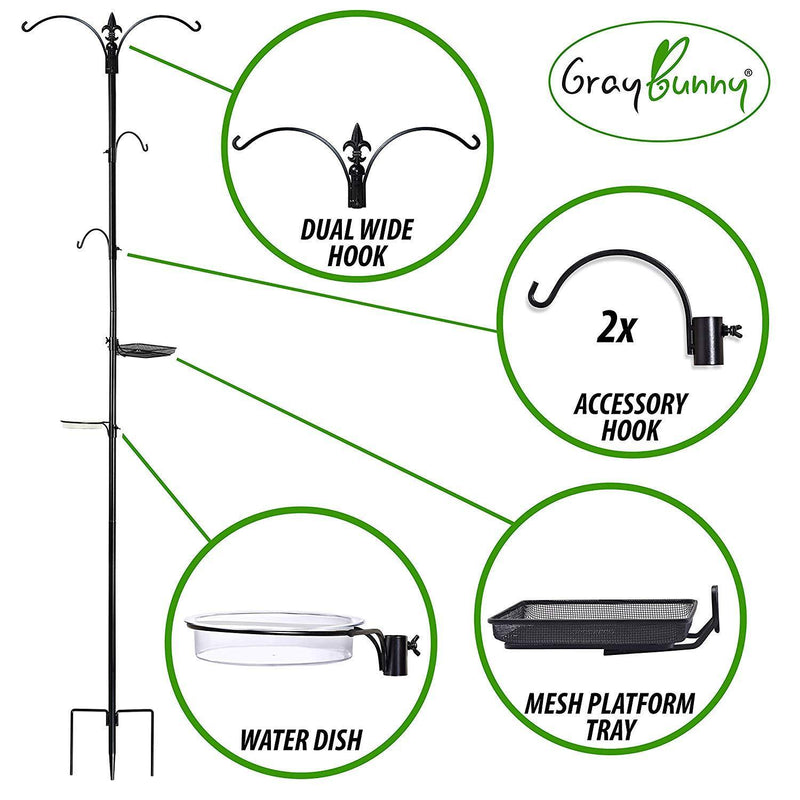 Gray Bunny GB-6844 Premium Bird Feeding Station Kit, 22" Wide x 91" Tall (82 inch Above Ground) Black, A Multi Feeder Hanging Kit & Bird Bath for Attracting Wild Birds, Birdfeeder and Planter Hanger