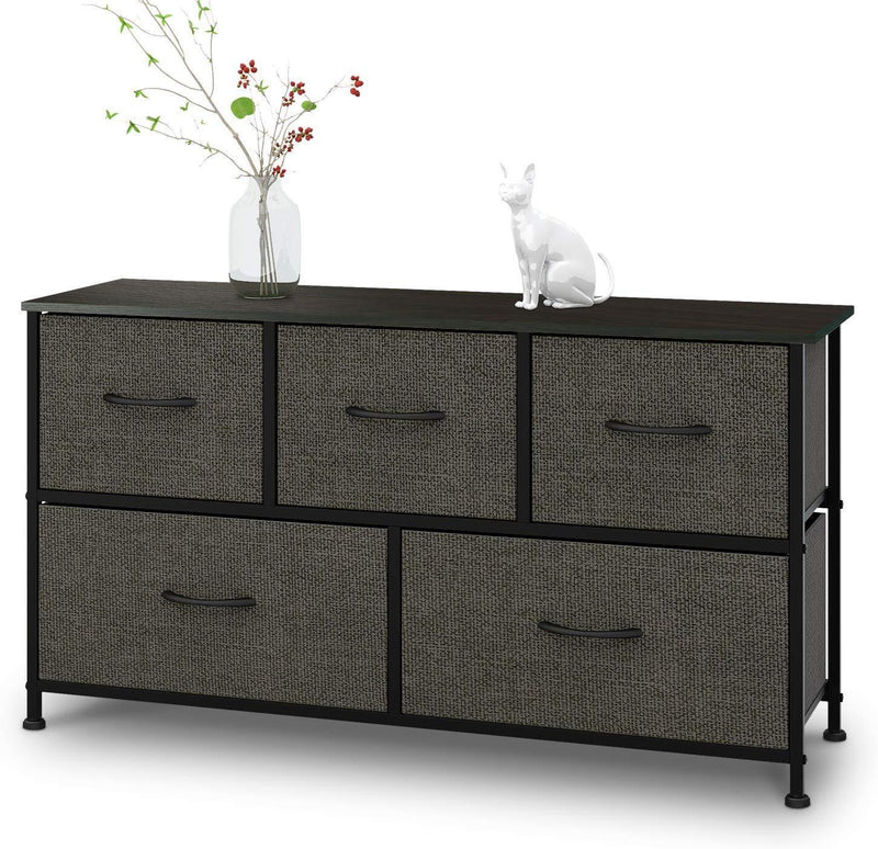 Dresser with 5 Drawers, Extra Wide Dresser Storage Tower, Storage Organizer Unit for Bedroom, Hallway, Entryway, Closets