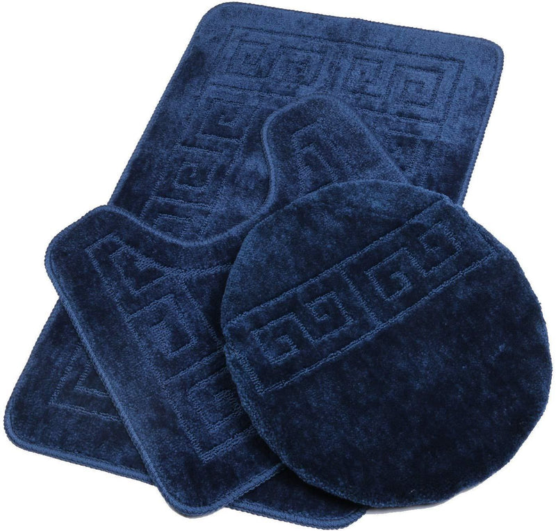 Office Marshal 2 Piece Bath Rug Set Non Slip Bathroom Shower Rug and U-Shaped Toilet Contour Mat Washable(20" x 32"+20"x 16.5"),Blue