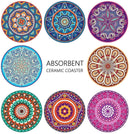 Absorbing Stone Mandala Coasters for Drinks by Teivio - Cork Base, with Holder, Unique Present for Friends, Men, Women, Funny Birthday Housewarming Gifts, Apartment Kitchen Room Bar Decor, Set of 8