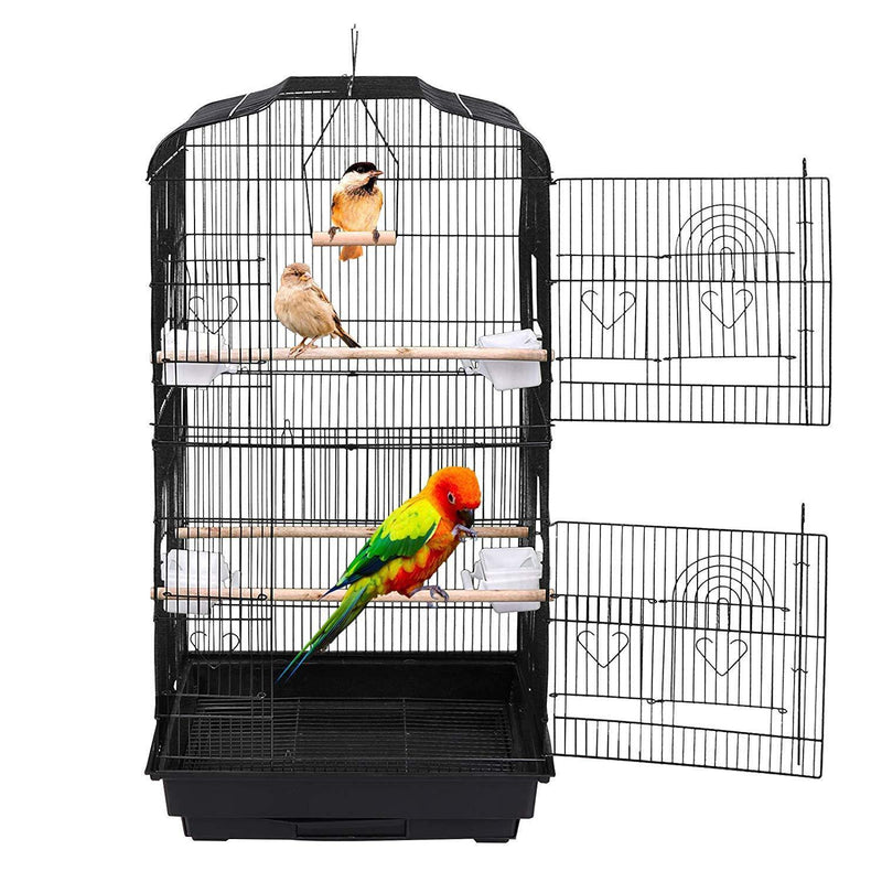 SUPER DEAL 59.3''/53'' Rolling Bird Cage Large Wrought Iron Cage for Cockatiel Sun Conure Parakeet Finch Budgie Lovebird Canary Medium Pet House with Rolling Stand & Storage Shelf