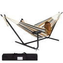 Best Choice Products Outdoor Double Hammock Set w/ Steel Stand, Cup Holder, Tray, and Carrying Bag - Red Stripe