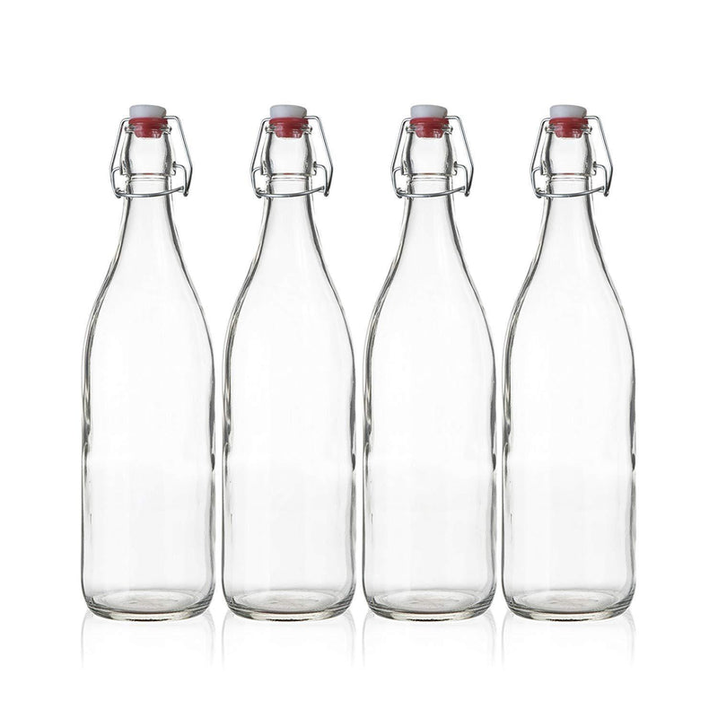 Seacoast Clear Glass Bottle with Swing Top Stopper, 33.75 Oz Round Pack of 4