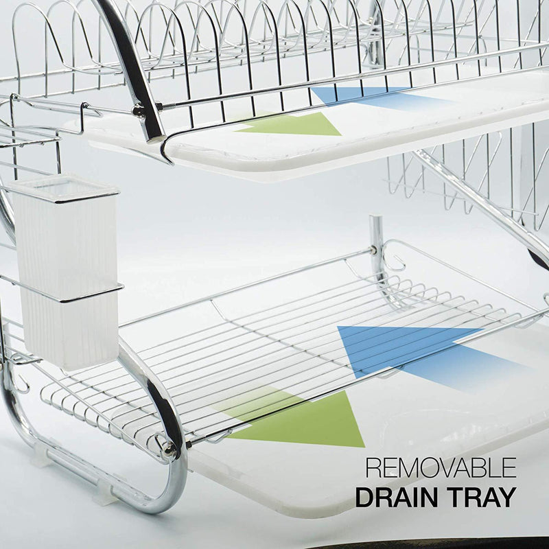 Brankeys Dish Drying Rack - 2 Tier Metal Drying Rack With Utensil Holder, Kitchen Dish Drainer and Cutting Board Holder for Kitchen Counter Top, Stylish Drying Rack for Dishes