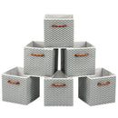 MaidMAX Foldable Storage Cubes, Set of 6 Decorative Fabric Storage Bins Containers Organizers Drawers with Wood Handles for Shelves Clothes Closet Kids Bedroom, Gray Polka Dot