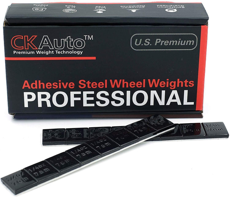 CKAuto 1/4oz, 0.25oz, Black, Adhesive Stick on Wheel Weights, EasyPeel Tape. Cars, Trucks, SUVs, Motorcycles, Low Profile, 60 oz/Box, U.S. OEM Quality, (240pcs)