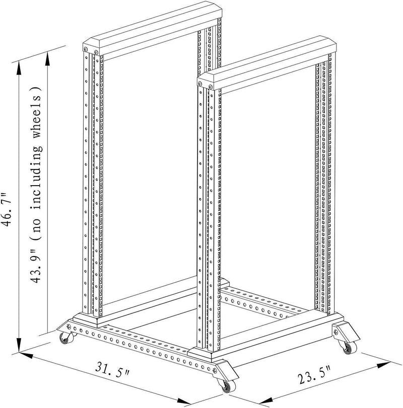 22U 4 Post Open Frame 19'' Server/Audio Networking Data Steel Rack Deep 24" with one Fixed Shelf