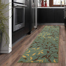 Ottomanson Otto Home Contemporary Leaves Design Modern Area Rug Hallway Runner, 2'7" X 9'10", Sage Green/Aqua Blue