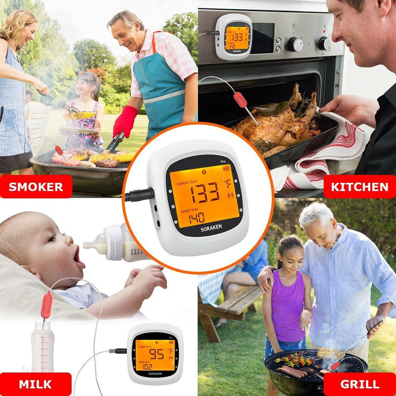 Soraken GM-001 Bluetooth Wireless Meat Thermometer for Grilling Smoker with Four Probes - White