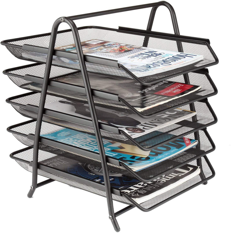 5-Tier Mesh Desk Letter Tray Organizer, Samstar File Holder Tray for Home Office, Slide Back and Forth, Black