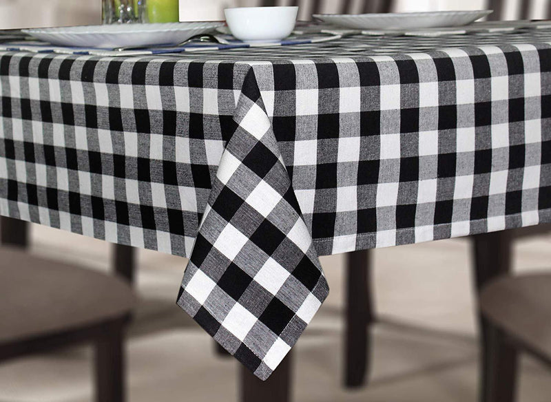 COTTON CRAFT Buffalo Check Cotton Table Cloth - 60" x 102" Size - Black and White Plaid for Wedding, Part, Home Dinning Wedding, Kitchen Picnic