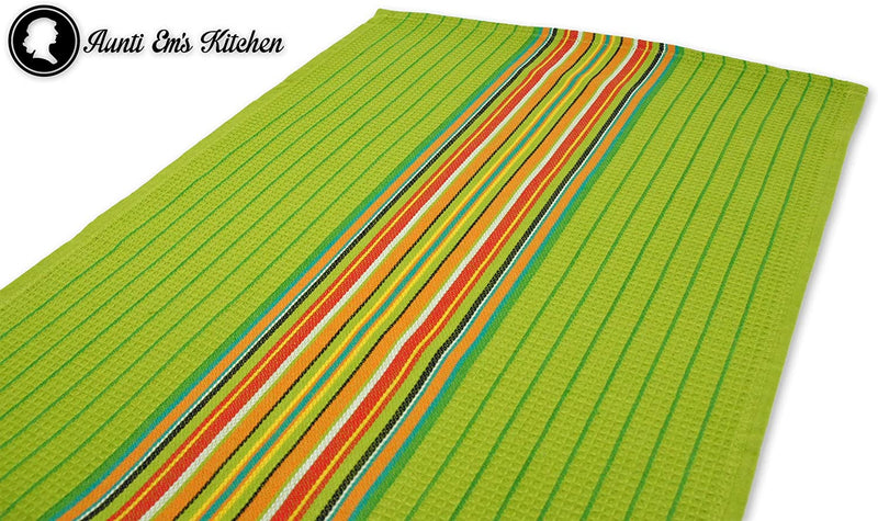 Aunti Em's Kitchen Kitchen Dish Towels Salsa Stripe - 100% Natural Absorbent Cotton (Size 28 x 16 inches) Festive Red, Orange, Green and Blue, 12-Pack