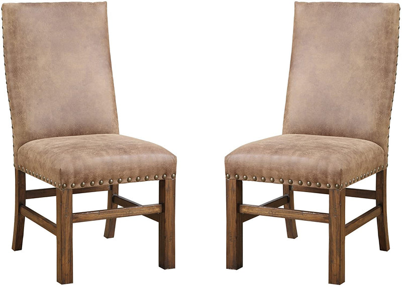 Emerald Home Chambers Creek Brown 24" Bar Stool with Upholstered Faux Leather Seat And Nailhead Trim, Set of Two