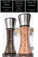 Salt and Pepper Grinder Set - Mill and Shakers Kit - Brushed Stainless Steel, Tall Premium Glass and Adjustable Ceramic Grinding System for Cooking Spices - Perfect on Kitchen by Braviloni