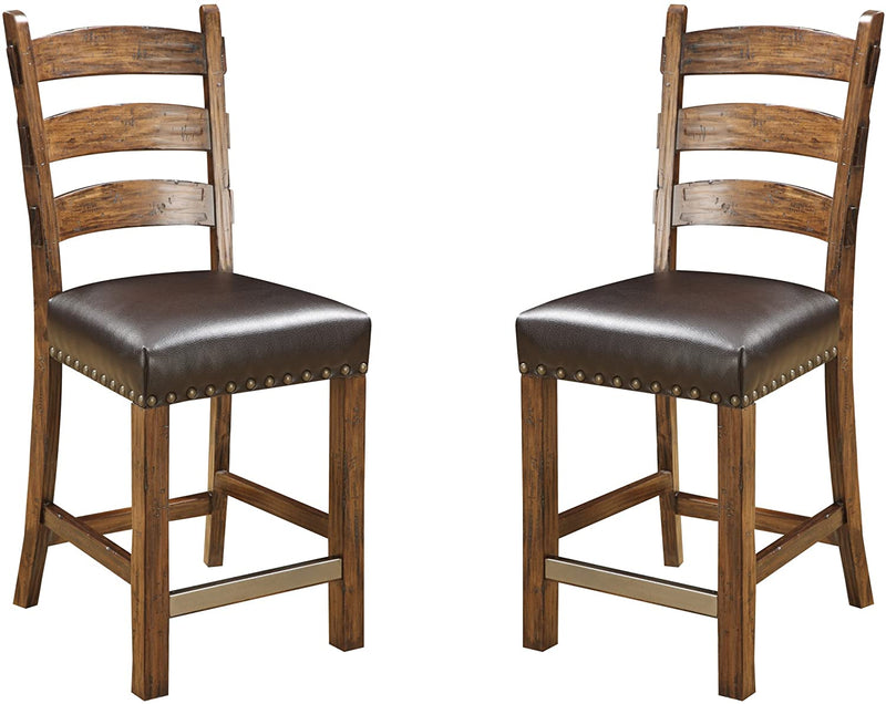 Emerald Home Chambers Creek Brown 24" Bar Stool with Upholstered Faux Leather Seat And Nailhead Trim, Set of Two