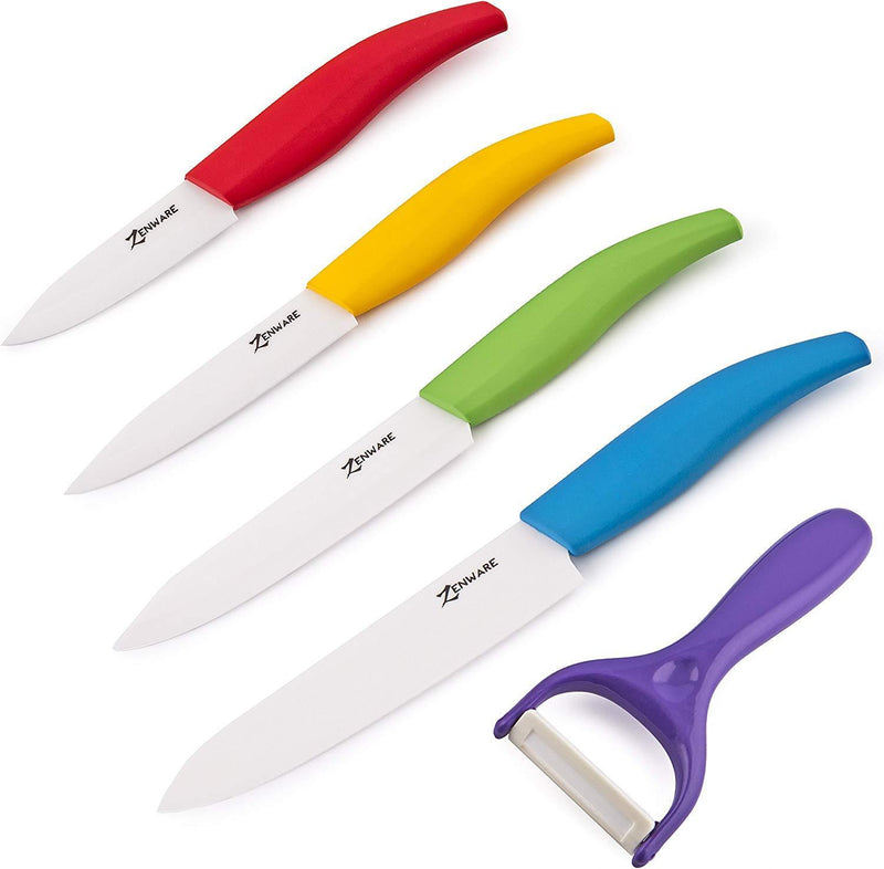 ZenWare 9 Piece Multi Color Ceramic Cutlery Kitchen Knives with Fruit Peeler - Knife Set