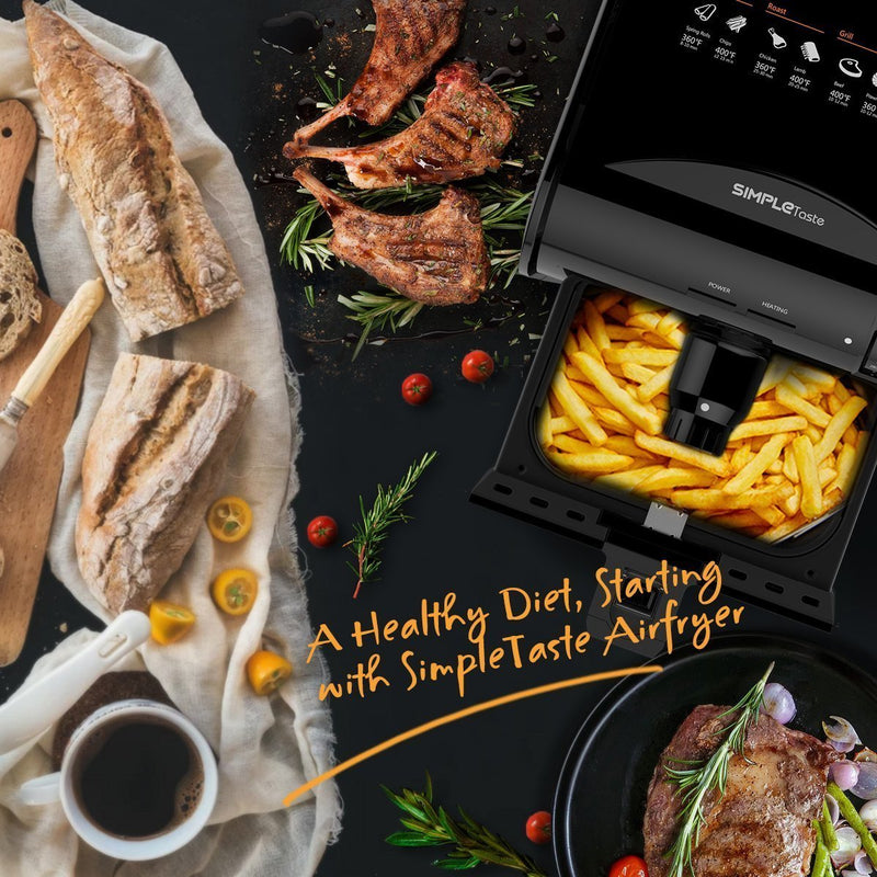 SIMPLETASTE Air Fryer with with Rapid Circulation Technology for for Low Fat Oil Free Health Food, Multi-function Electric Cooker with Timer & Temperature Controls, 3.2QT, Black