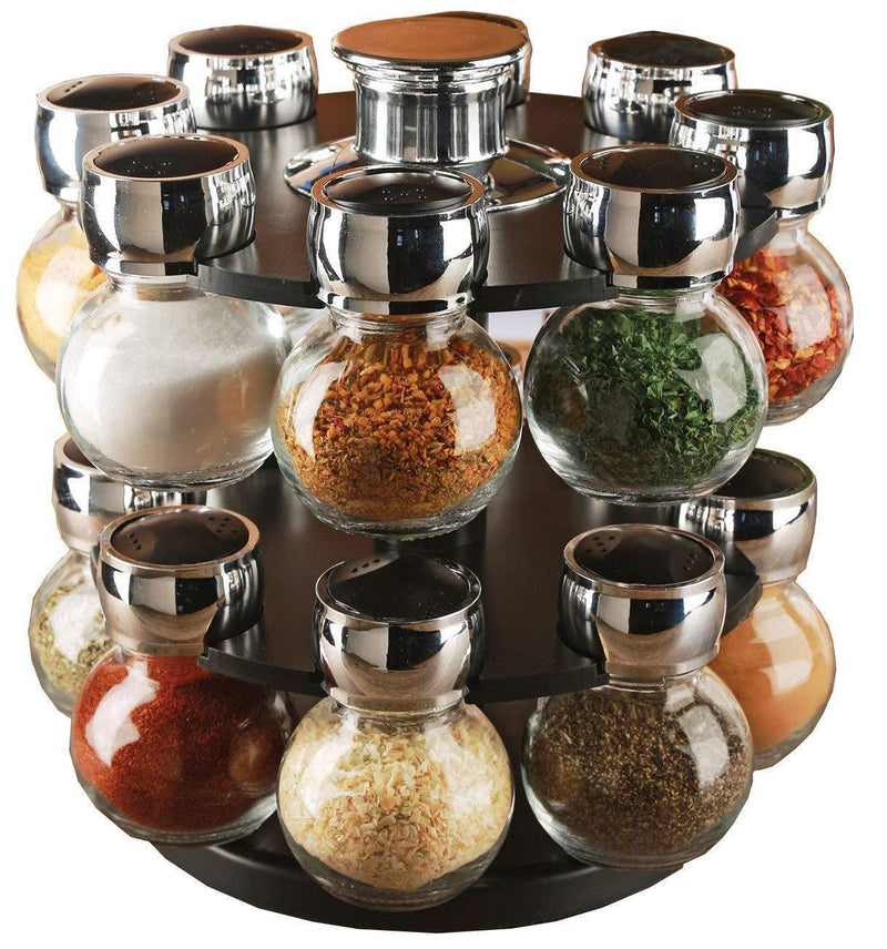 Palais Glassware Tournant Collection, Revolving Countertop Carousel Herb and Spice Rack with 3 Oz Glass Jars (Set of 12 Jars)