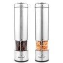 SIMPLE LOFT Salt and Pepper Grinder Electric Set - Automatic Stainless Steel Battery Powered Mills with Light and Metal Stand (2019)