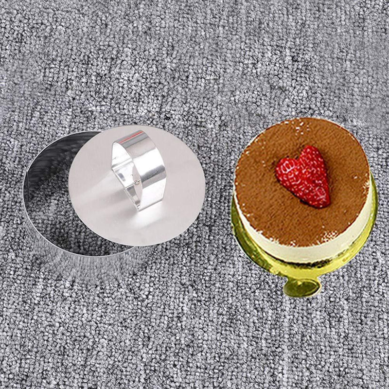 Tebery 3-Inch Stainless Steel Cake Rings Cake Mousse Mold for Pastry Cake Mousse and Pancake - Set of 4 with 1 Pusher