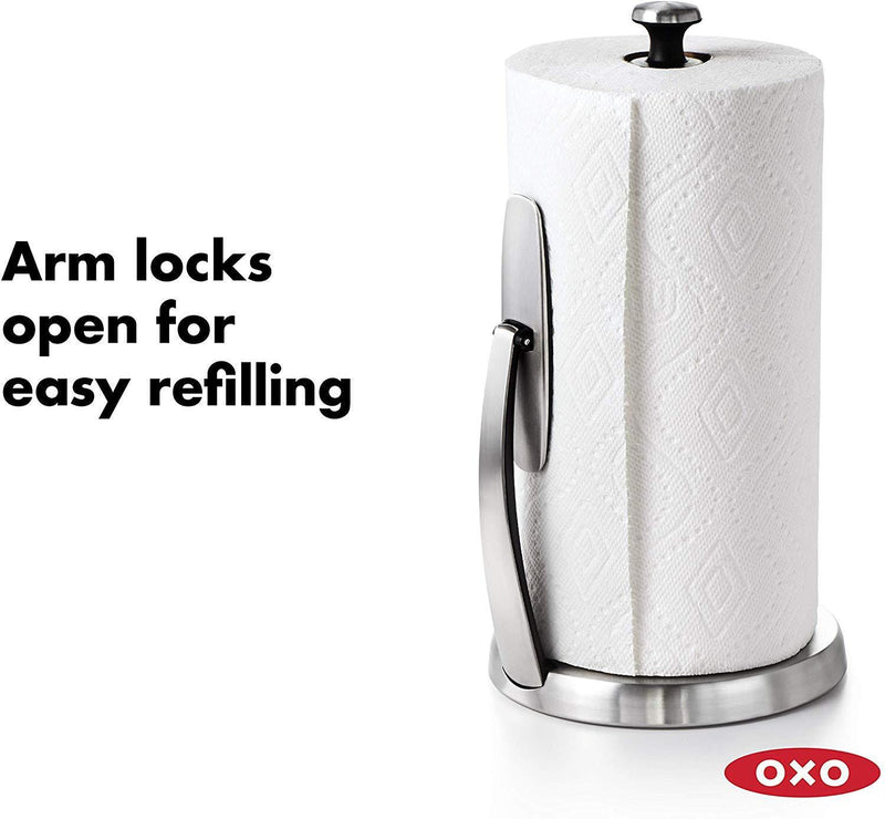 OXO Good Grips SimplyTear Standing Paper Towel Holder, Brushed Stainless Steel