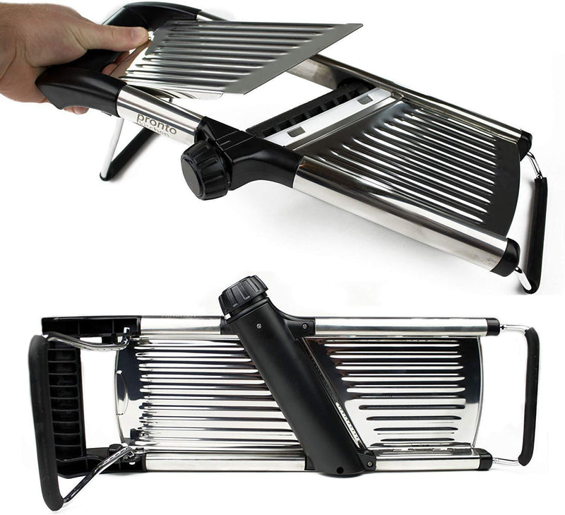 Gramercy Kitchen Co. Adjustable Stainless Steel Mandoline Food Slicer - Comes with One Pair Cut-Resistant Gloves || Vegetable Onion Potato Chip French Fry Julienne Slicer