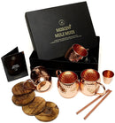 Moscow Mule Copper Mugs Set - 4 Authentic Handcrafted Copper Mugs (16 oz.) with 2 oz. Shot Glass, 4 Straws, 4 Solid Wood Coasters and Recipe Book - Gift Box Included